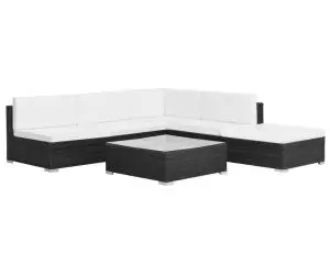 vidaXL Set mobilier de grădină cu perne, 6 piese, negru, poliratan