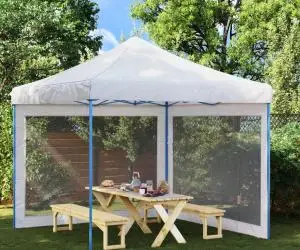 vidaXL Perete lateral cort petrecere, 2 buc., alb și negru, plasă