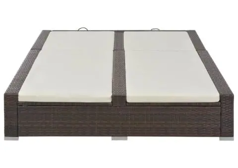 Șezlong de plajă dublu, maro, poliratan - 2/5