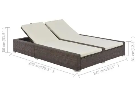 Șezlong de plajă dublu, maro, poliratan - 5/5