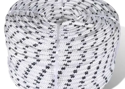 Frânghie împletită barcă, alb, 250 m, poliester, 6 mm
