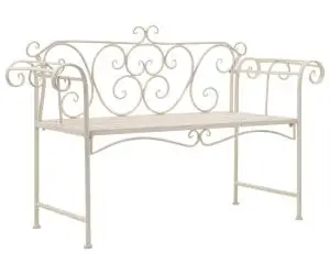 vidaXL Bancă de grădină, alb vintage, 132 cm, metal