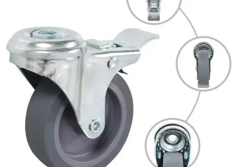 Roți pivotante cu gaură șurub, frâne duble, 4 buc., 75 mm - 2/5