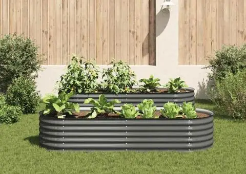 Strat înălțat de grădină, gri, 240x80x44 cm, oțel galvanizat - 3/5