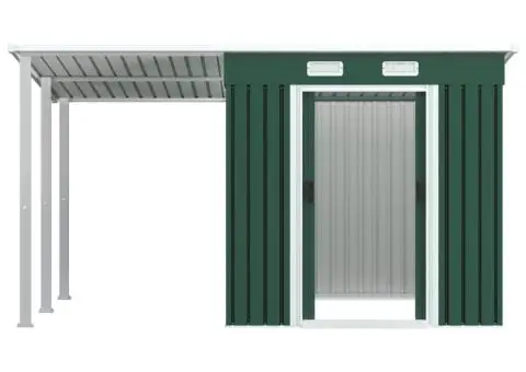 Șopron grădină, acoperiș extins, verde, 346x193x181 cm, oțel - 5/5