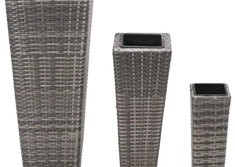 Straturi înălțate de grădină, 3 buc., gri, poliratan - 2/5