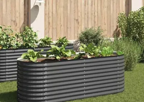 Strat înălțat de grădină, gri, 240x80x81 cm, oțel galvanizat - 1/5