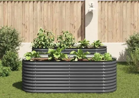 Strat înălțat de grădină, gri, 240x80x81 cm, oțel galvanizat - 3/5