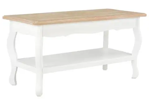 Măsuță de cafea, alb și maro, 87,5x42x44 cm, lemn masiv de pin - 1/5