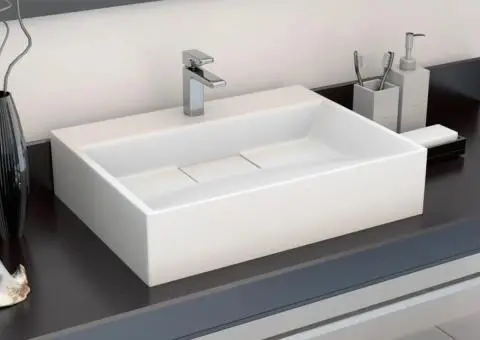 Chiuvetă, alb, 50x38x13 cm, conglomerat turnat mineral/marmură - 1/5