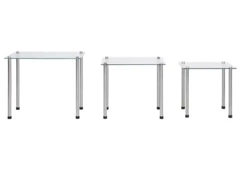 Mese suprapuse, 3 buc., transparent, sticlă securizată - 2/5