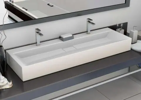 Chiuvetă, alb, 120x46x11cm, conglomerat turnat mineral/marmură - 1/5