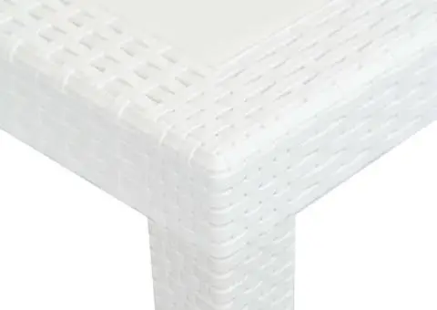 Masă de grădină, alb, 150 x 90 x 72 cm, plastic, aspect ratan - 3/5