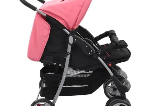 Cărucior dublu pentru copii, roz și negru, oțel - 2/5