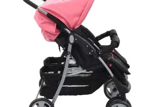 Cărucior dublu pentru copii, roz și negru, oțel - 4/5