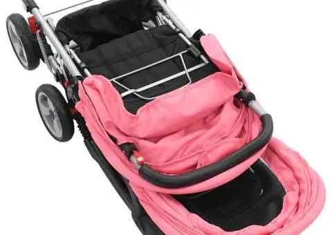 Cărucior tandem pentru copii, roz și negru, oțel - 5/5