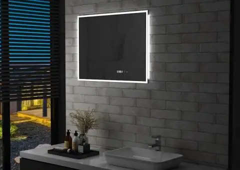 Oglindă cu LED de baie cu senzor tactil și afișaj oră, 80x60 cm - 1/5