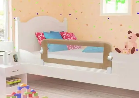 Balustradă protecție pat copii, gri taupe, 120x42 cm, poliester - 1/5