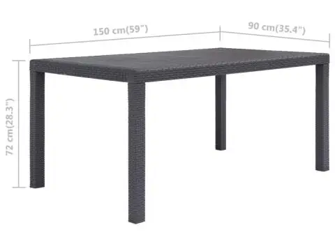 Masă de grădină, maro, 150x90x72 cm, plastic, aspect ratan - 5/5