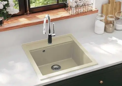 Chiuvetă de bucătărie din granit, bej, un bazin - 1/5