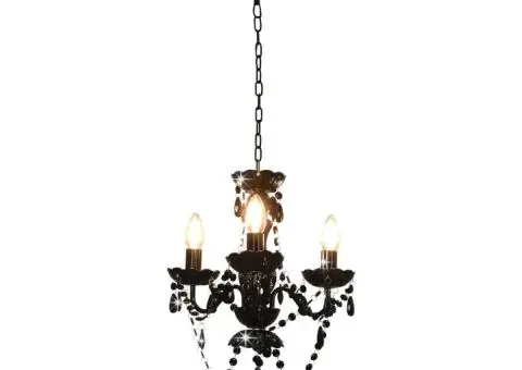 Candelabru cu mărgele, negru, rotund, 3 becuri E14 - 4/5
