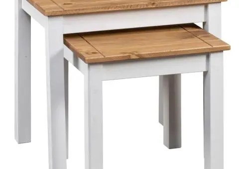 Mese suprapuse, 2 buc., alb, lemn masiv de pin, gama Panama - 3/5