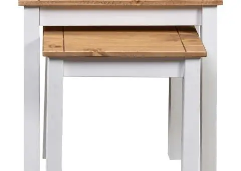 Mese suprapuse, 2 buc., alb, lemn masiv de pin, gama Panama - 4/5