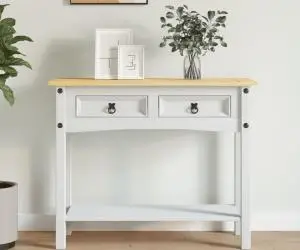 vidaXL Masă consolă, alb, 90 x 34,5 x 73 cm, pin mexican, gama Corona