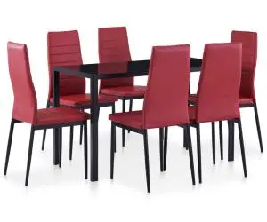 vidaXL Set mobilier de bucătărie, 7 piese, roșu vin