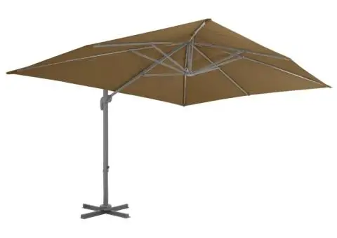Umbrelă de soare de grădină, bază portabilă, taupe - 3/5