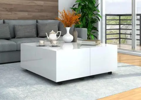 Măsuță de cafea, alb foarte lucios, 100 x 100 x 35 cm - 1/5