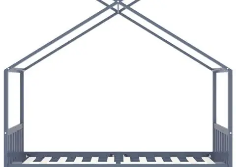 Cadru de pat pentru copii, gri, 90 x 200 cm, lemn masiv de pin - 4/5