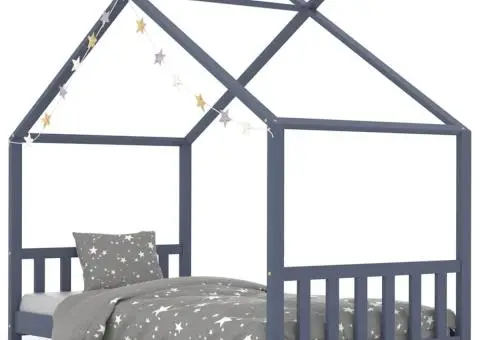 Cadru de pat de copii, gri, 70 x 140 cm, lemn masiv de pin - 2/5