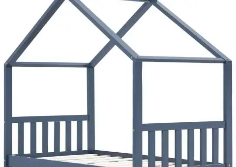 Cadru de pat de copii, gri, 70 x 140 cm, lemn masiv de pin - 3/5