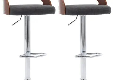 Scaune de bar 2 buc. gri închis, material textil & lemn curbat - 2/5