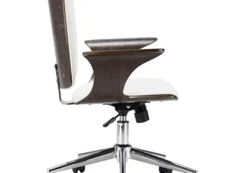 Scaun de birou rotativ, alb, piele ecologică și lemn curbat - 3/5