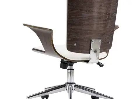 Scaun de birou rotativ, alb, piele ecologică și lemn curbat - 4/5