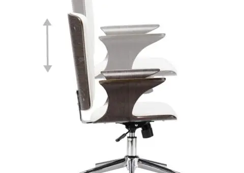 Scaun de birou rotativ, alb, piele ecologică și lemn curbat - 5/5