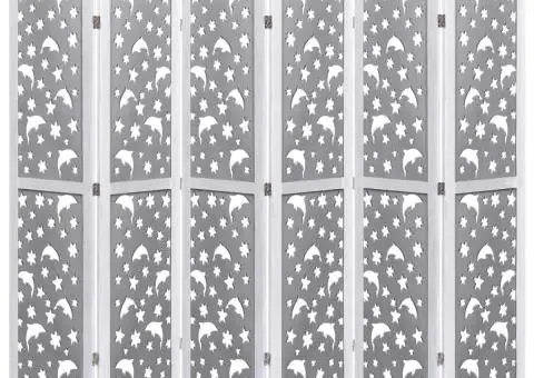 Paravan de cameră cu 6 panouri, gri, 210 x 165 cm, lemn masiv - 1/5