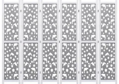 Paravan de cameră cu 6 panouri, gri, 210 x 165 cm, lemn masiv - 3/5