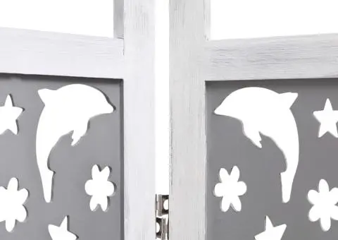 Paravan de cameră cu 6 panouri, gri, 210 x 165 cm, lemn masiv - 5/5