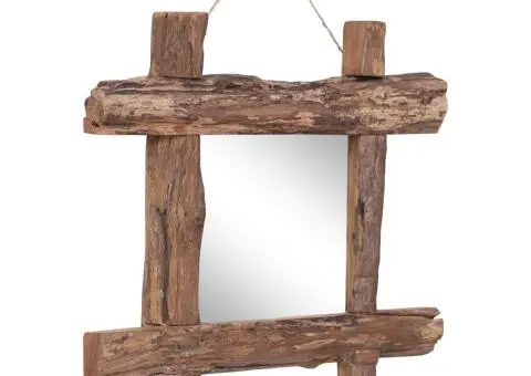 Oglindă din bușteni, natural, 50x50 cm, lemn de tec reciclat - 2/5