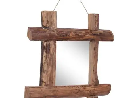 Oglindă din bușteni, natural, 50x50 cm, lemn de tec reciclat - 5/5