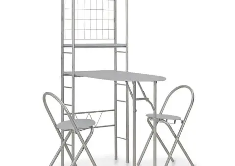 Set mobilier bucătărie cu depozitare, 3 piese, gri, MDF și oțel - 1/5