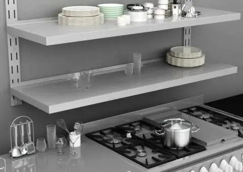 Etajeră de perete cu 2 rafturi, 150 x 30 cm, oțel inoxidabil - 1/5