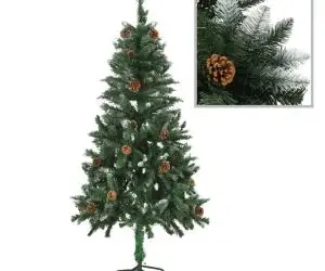 vidaXL Brad de Crăciun artificial cu conuri pin și sclipici alb 150 cm