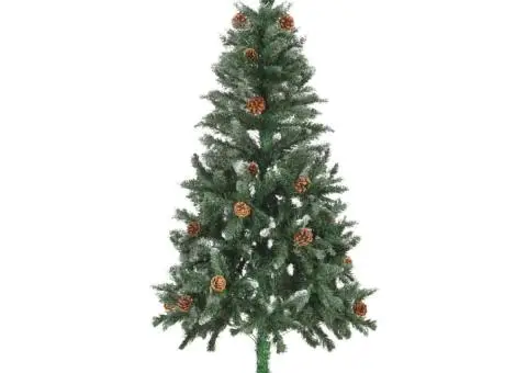 Brad de Crăciun artificial cu conuri pin și sclipici alb 150 cm - 2/5