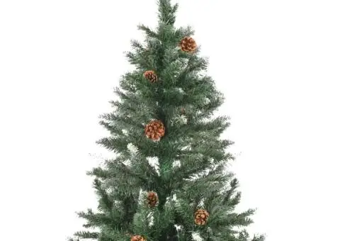 Brad de Crăciun artificial cu conuri pin și sclipici alb 150 cm - 3/5