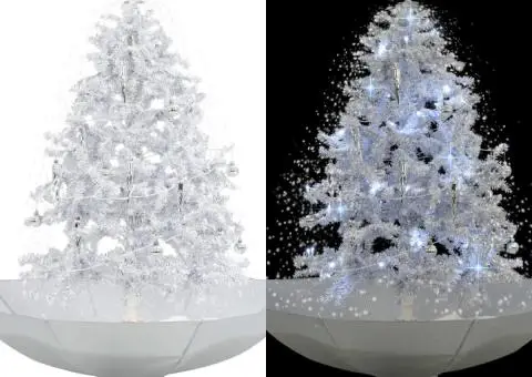 Brad de Crăciun cu ninsoare și bază umbrelă, alb, 140 cm - 1/5