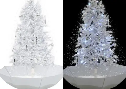 Brad de Crăciun cu ninsoare și bază umbrelă, alb, 170 cm - 1/5